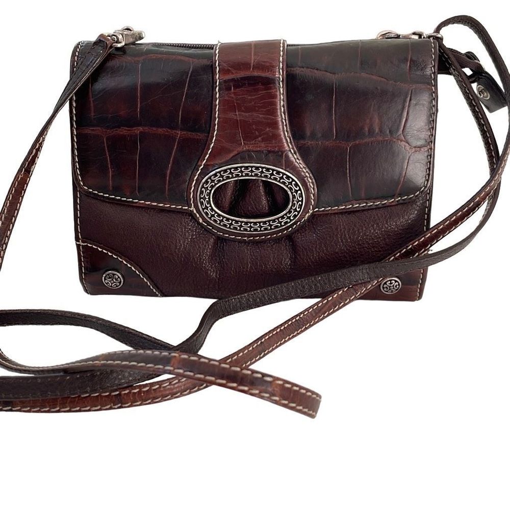 VINTAGE Brighton brown leather crossbody bag wallet interior removable strap red